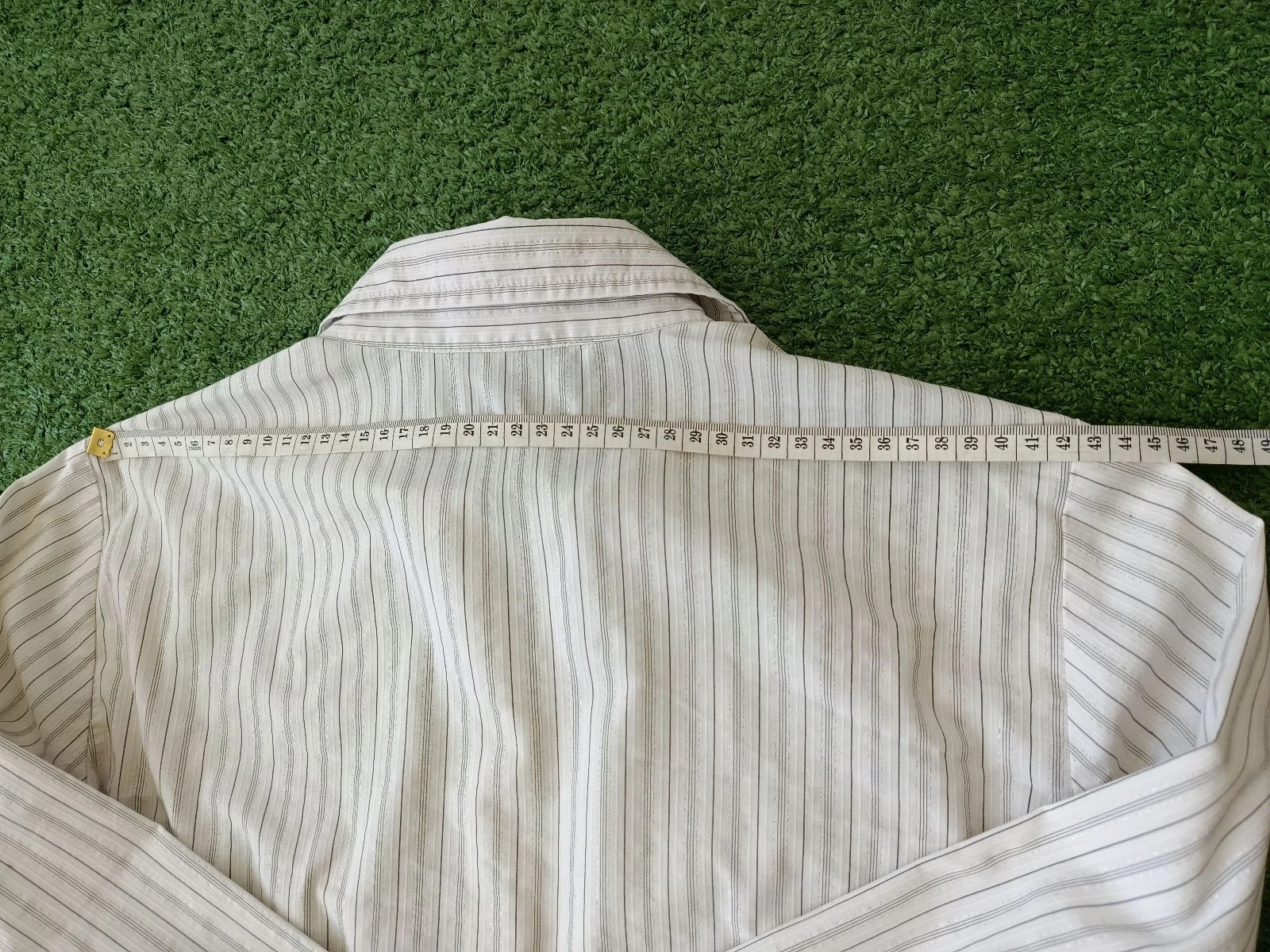 Camisa ligera a rayas Calvin Klein blanca con bordes metalizados talla 42 – photo 10
